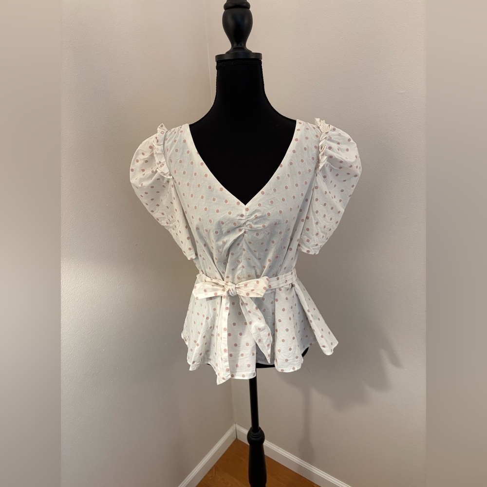 Kate Spade Polka Dot Puff Sleeve Blouse